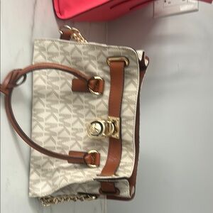 Michael Kors Cream and Brown Satchel with Adjustable Strap